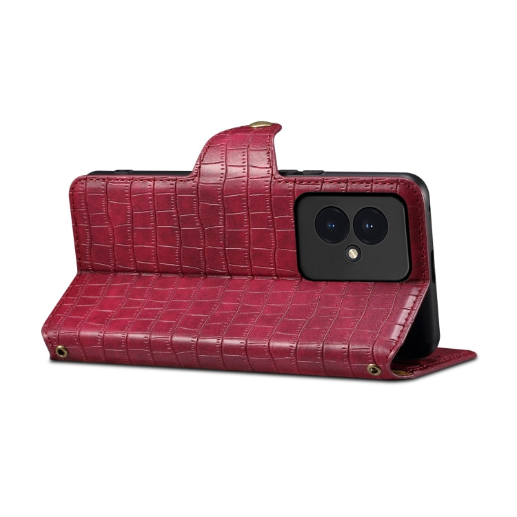 For Honor 100 Denior Crocodile Texture Oil Edge Leather Phone Case(Rose Red)