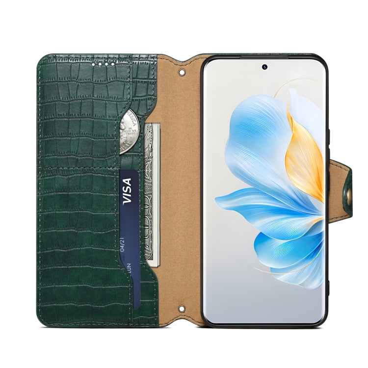 For Honor 100 Denior Crocodile Texture Oil Edge Leather Phone Case(Green)