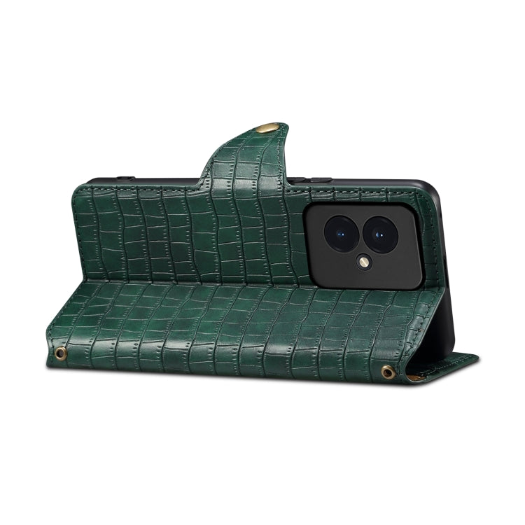 For Honor 100 Denior Crocodile Texture Oil Edge Leather Phone Case(Green)