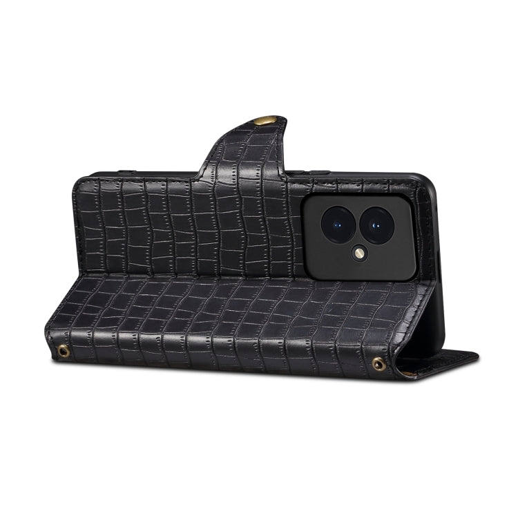 For Honor 100 Denior Crocodile Texture Oil Edge Leather Phone Case(Black)