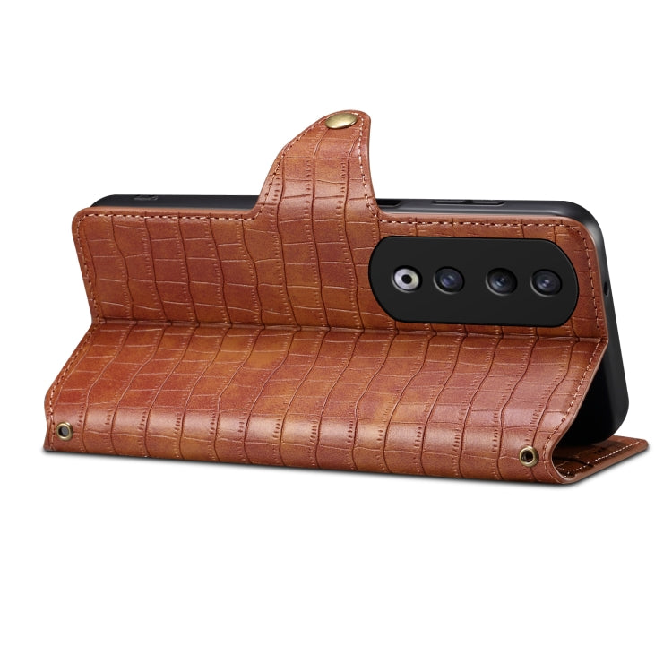 For Honor 90 Pro Denior Crocodile Texture Oil Edge Leather Phone Case(Brown)