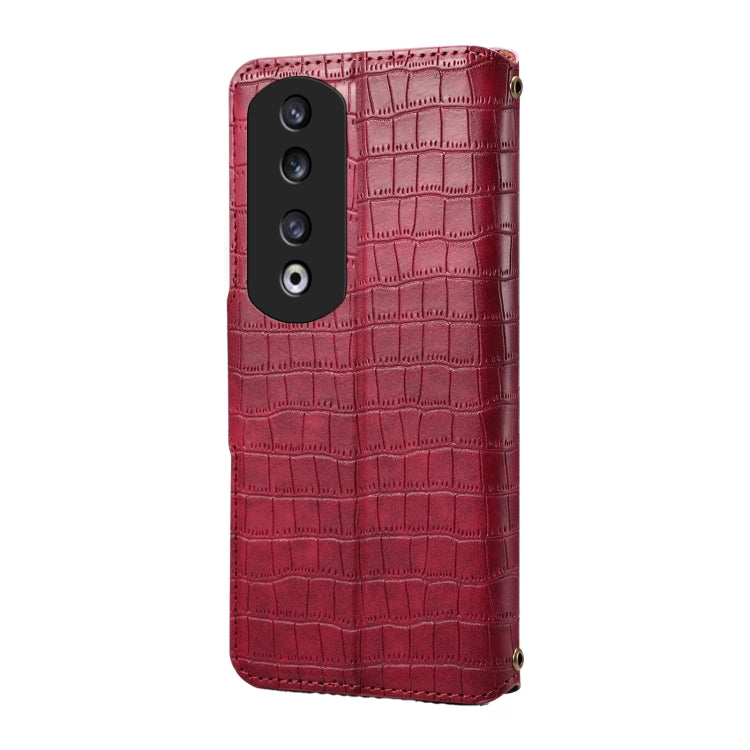 For Honor 90 Pro Denior Crocodile Texture Oil Edge Leather Phone Case(Rose Red)