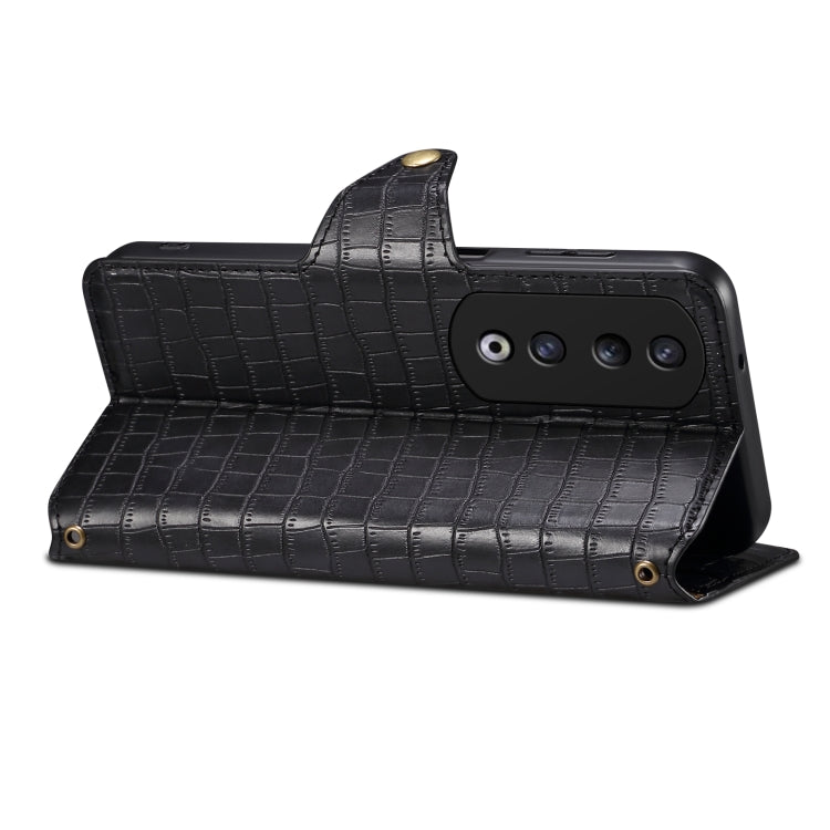 For Honor 90 Pro Denior Crocodile Texture Oil Edge Leather Phone Case(Black)