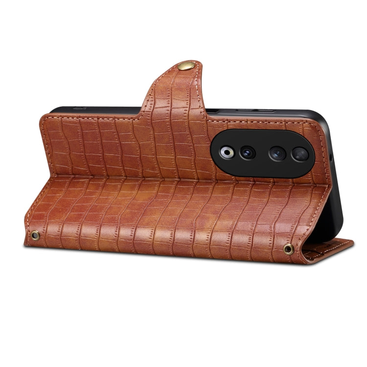 For Honor 90 Denior Crocodile Texture Oil Edge Leather Phone Case(Brown)