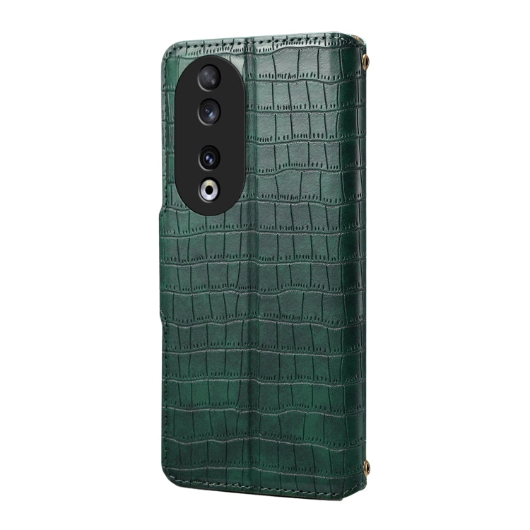 For Honor 90 Denior Crocodile Texture Oil Edge Leather Phone Case(Green)