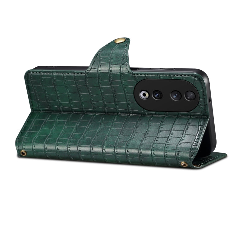 For Honor 90 Denior Crocodile Texture Oil Edge Leather Phone Case(Green)
