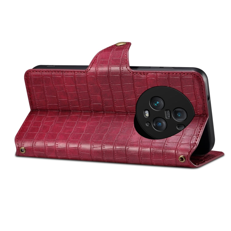 For Honor Magic5 Pro Denior Crocodile Texture Oil Edge Leather Phone Case(Rose Red)