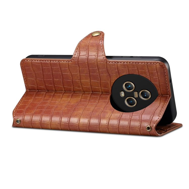 For Honor Magic5 Denior Crocodile Texture Oil Edge Leather Phone Case(Brown)