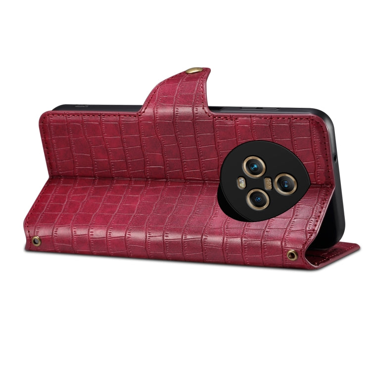 For Honor Magic5 Denior Crocodile Texture Oil Edge Leather Phone Case(Rose Red)