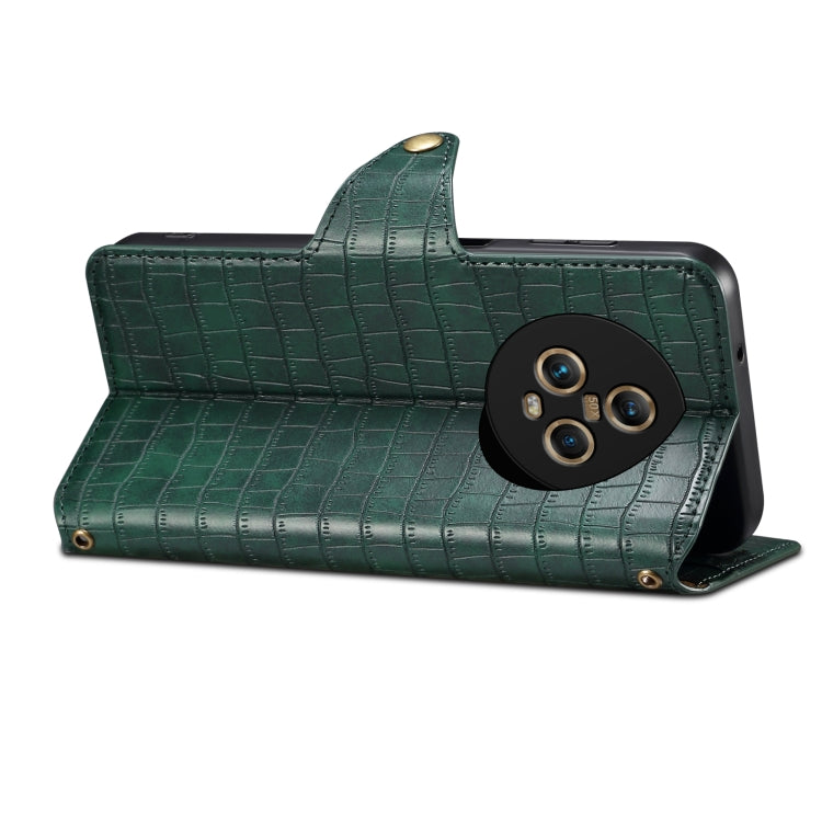 For Honor Magic5 Denior Crocodile Texture Oil Edge Leather Phone Case(Green)