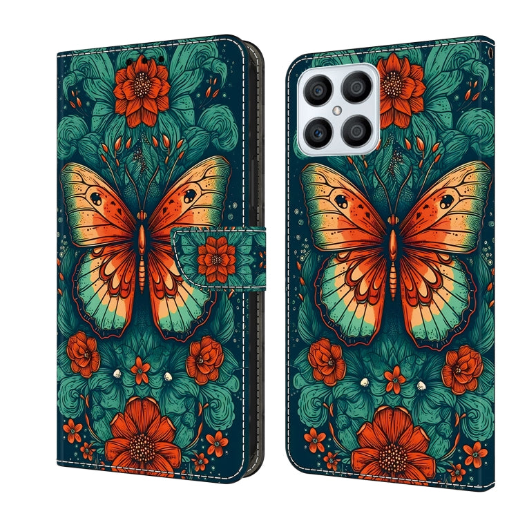 For Honor X8 4G Crystal Painted Leather Phone case(Flower Butterfly)