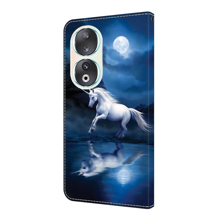 For Honor 90 Crystal Painted Leather Phone case(White Horse)