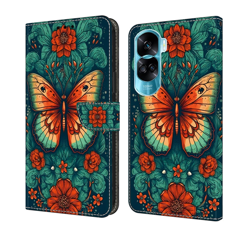 For Honor 90 Lite Crystal Painted Leather Phone case(Flower Butterfly)