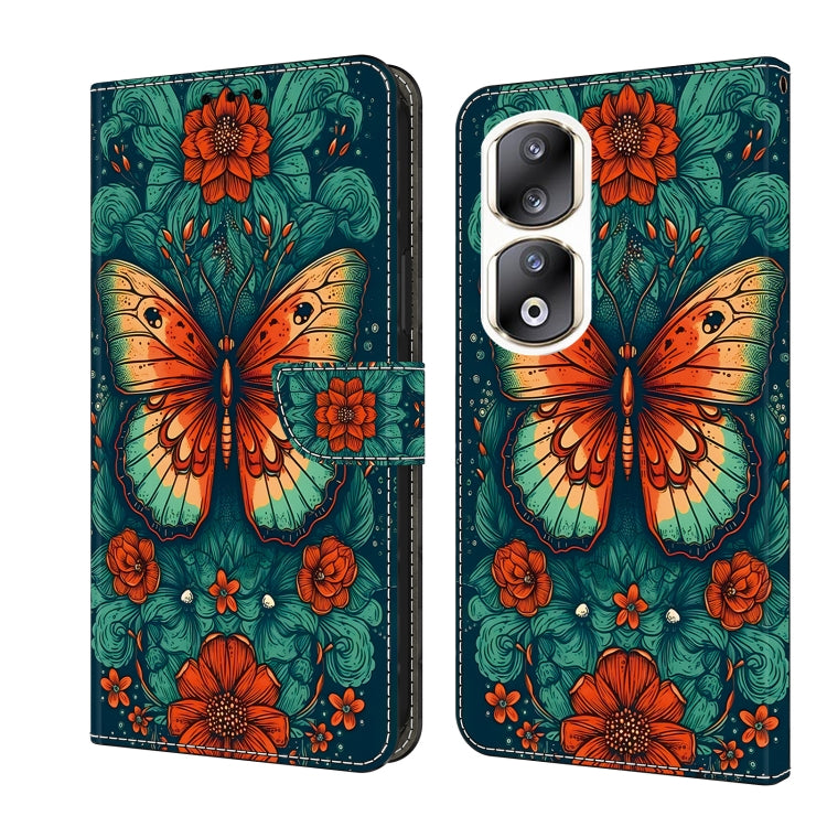 For Honor 90 Pro Crystal Painted Leather Phone case(Flower Butterfly)