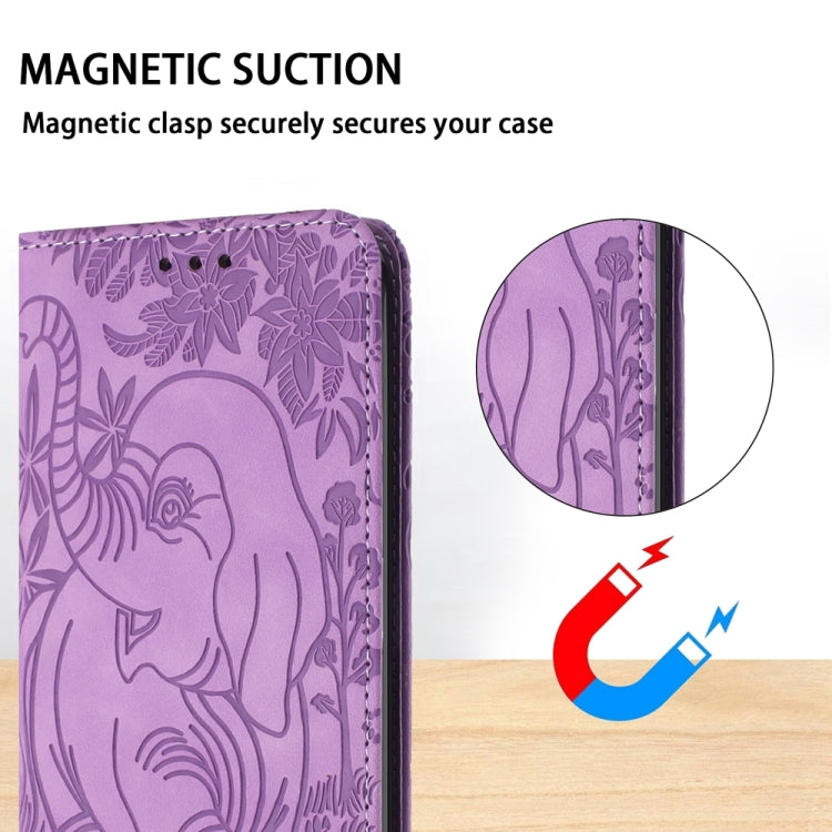 For Samsung Galaxy S24 5G Retro Elephant Embossed Leather Phone Case(Purple)