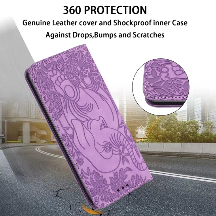 For Samsung Galaxy S24 5G Retro Elephant Embossed Leather Phone Case(Purple)