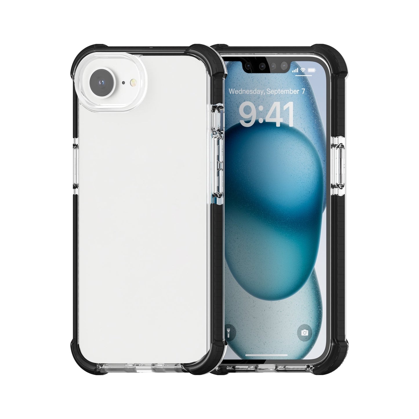For iPhone 16e Acrylic Full Coverage Shockproof Phone Case(Black + Transparent)