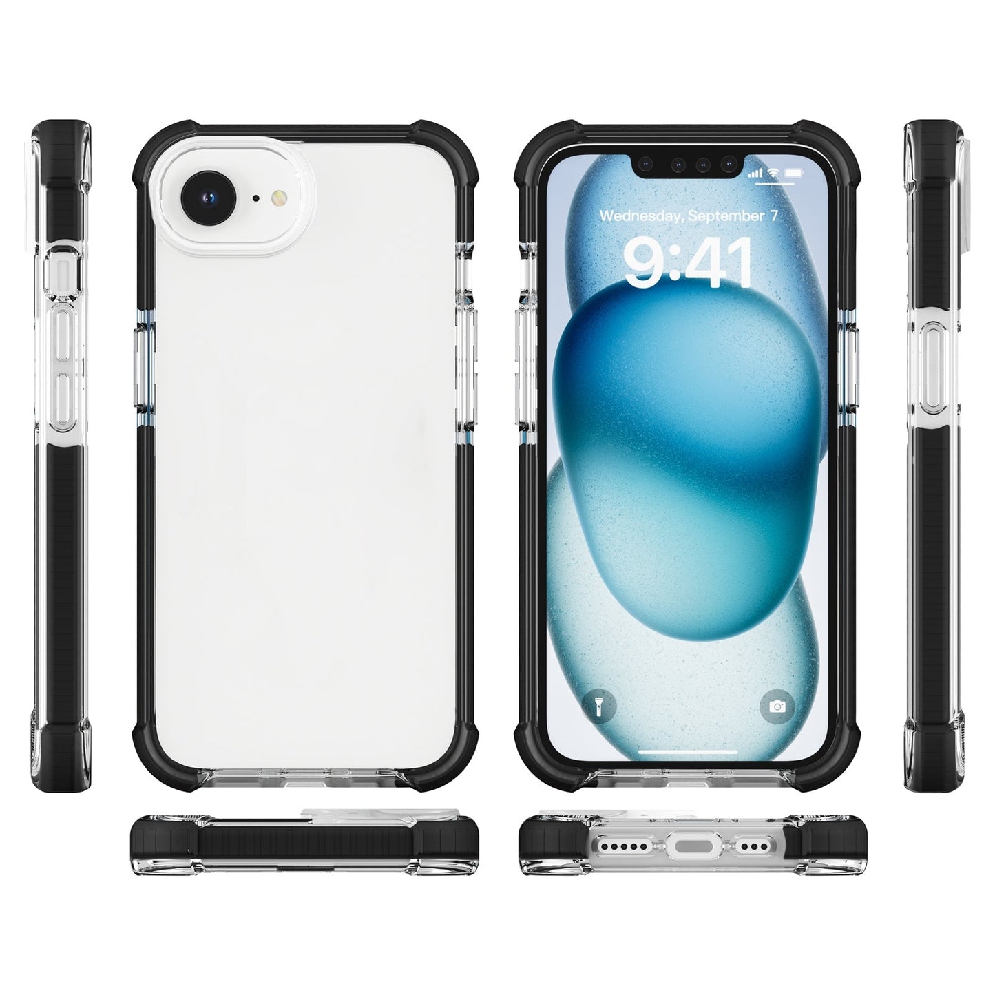 For iPhone 16e Acrylic Full Coverage Shockproof Phone Case(Black + Transparent)