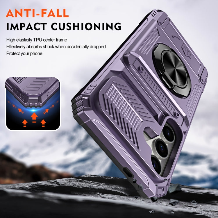 For Samsung Galaxy S24 5G TPU+PC Shockproof Card Phone Case with Metal Ring Holder(Purple)
