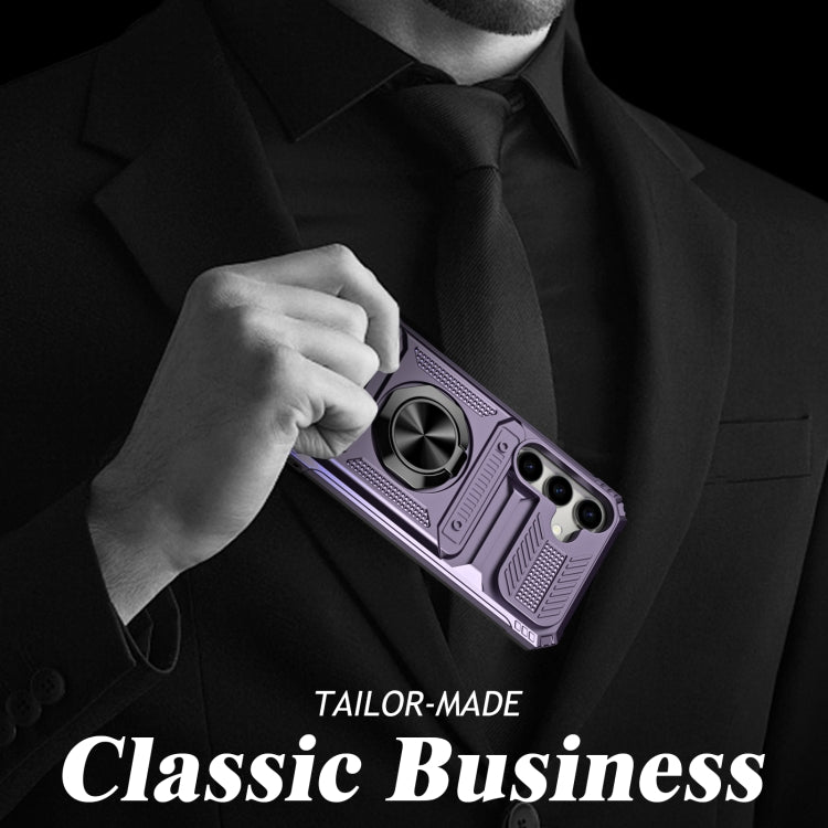 For Samsung Galaxy S24 5G TPU+PC Shockproof Card Phone Case with Metal Ring Holder(Purple)