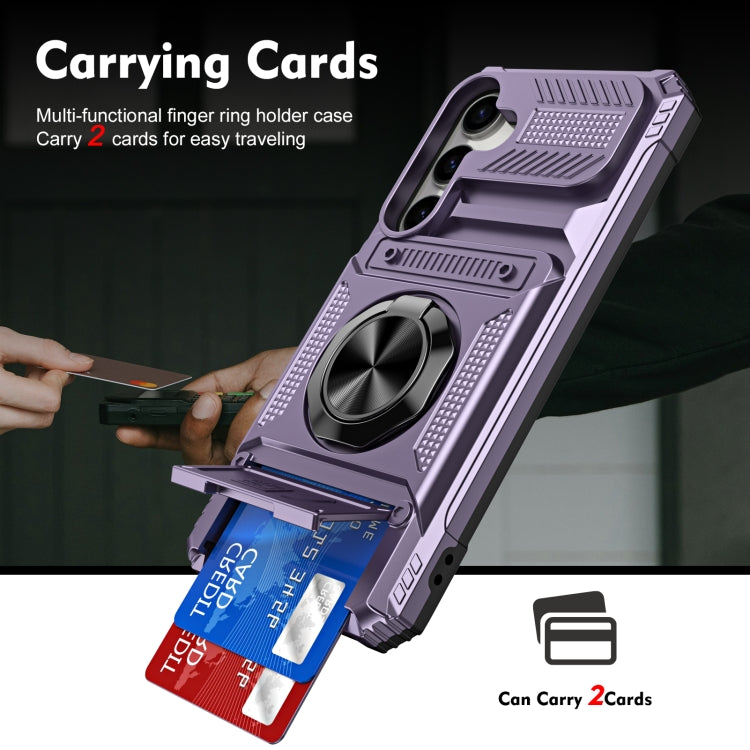 For Samsung Galaxy S24 5G TPU+PC Shockproof Card Phone Case with Metal Ring Holder(Purple)