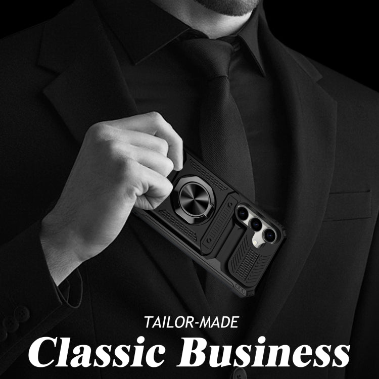 For Samsung Galaxy S24 5G TPU+PC Shockproof Card Phone Case with Metal Ring Holder(Black)