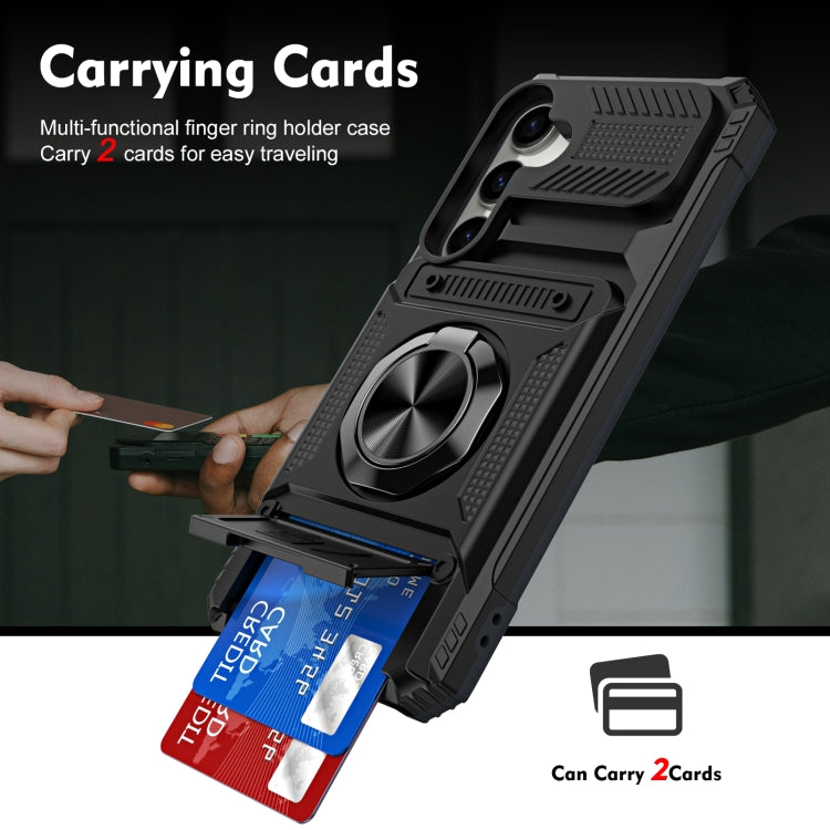 For Samsung Galaxy S24 5G TPU+PC Shockproof Card Phone Case with Metal Ring Holder(Black)