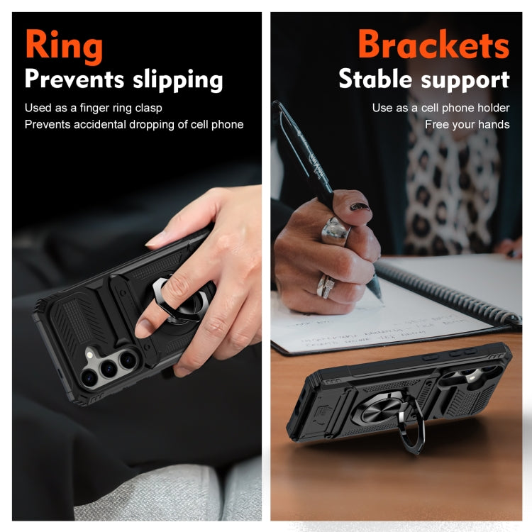 For Samsung Galaxy S24 5G TPU+PC Shockproof Card Phone Case with Metal Ring Holder(Black)