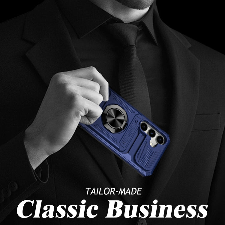 For Samsung Galaxy S24 5G TPU+PC Shockproof Card Phone Case with Metal Ring Holder(Blue)