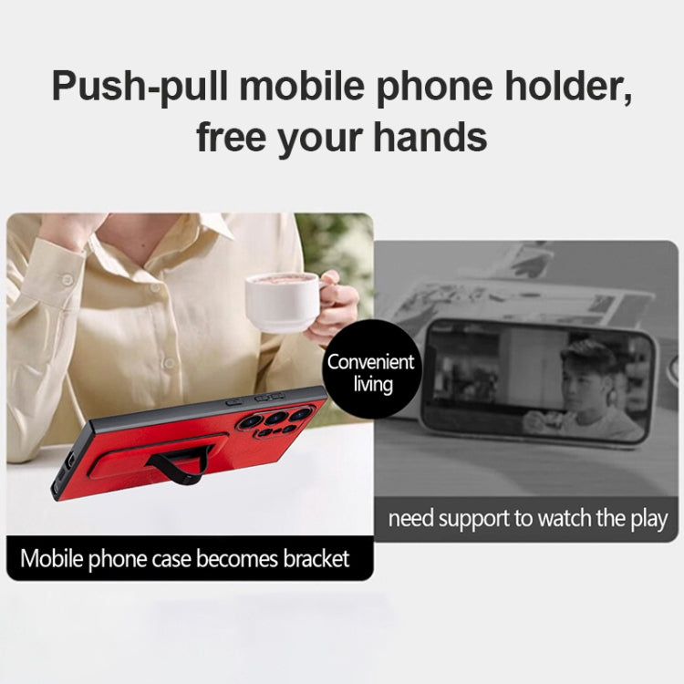 For Samsung Galaxy S24 5G PU Leather Push-pull Bracket Shockproof Phone Case(Wine Red)