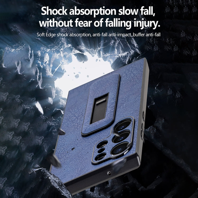 For Samsung Galaxy S24 5G PU Leather Push-pull Bracket Shockproof Phone Case(Blue)