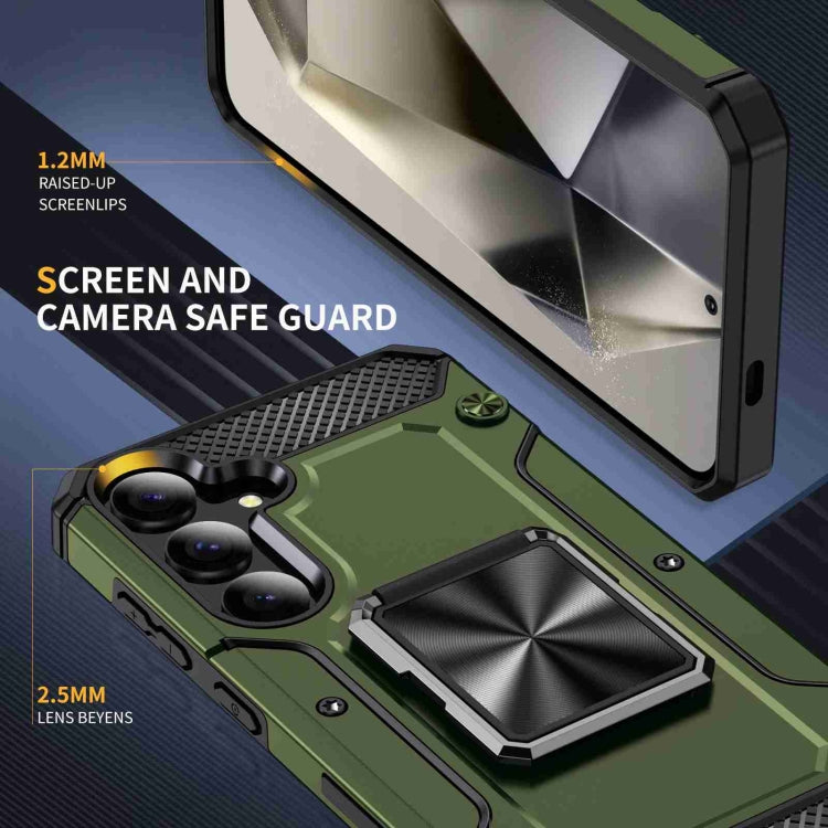 For Samsung Galaxy S24 5G Shockproof Metal Holder Phone Case(Olive Green)