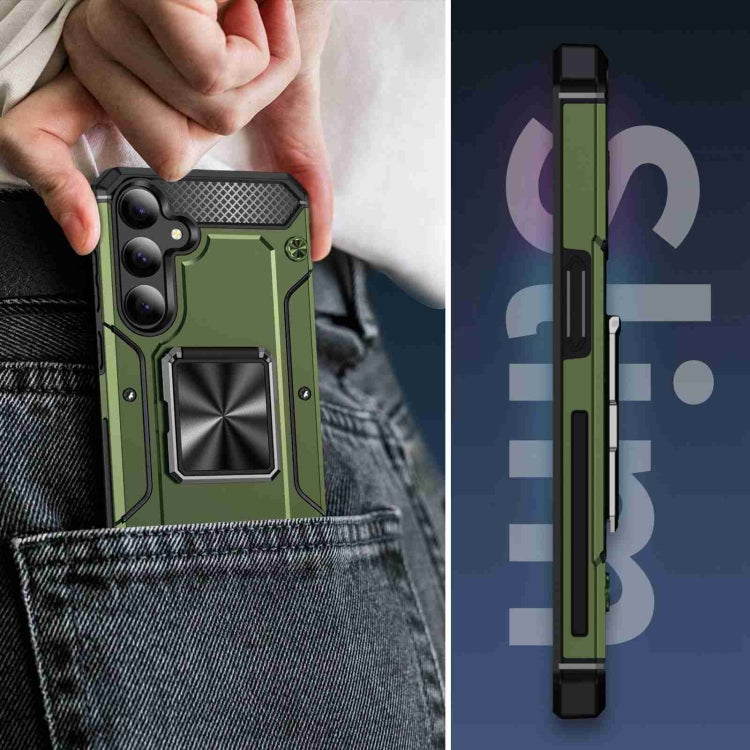 For Samsung Galaxy S24 5G Shockproof Metal Holder Phone Case(Olive Green)