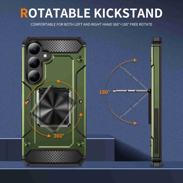 For Samsung Galaxy S24 5G Shockproof Metal Holder Phone Case(Olive Green)