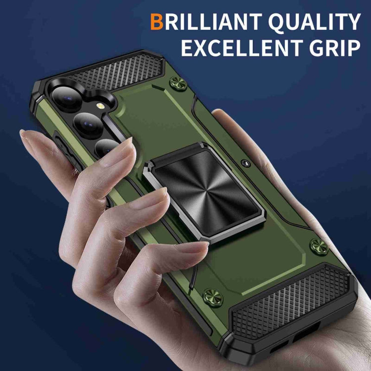 For Samsung Galaxy S24 5G Shockproof Metal Holder Phone Case(Olive Green)