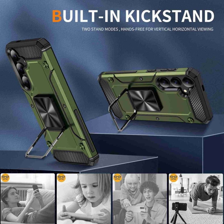 For Samsung Galaxy S24 5G Shockproof Metal Holder Phone Case(Olive Green)