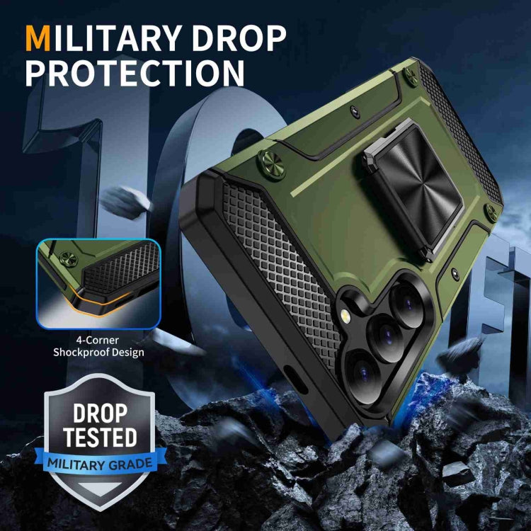 For Samsung Galaxy S24 5G Shockproof Metal Holder Phone Case(Olive Green)