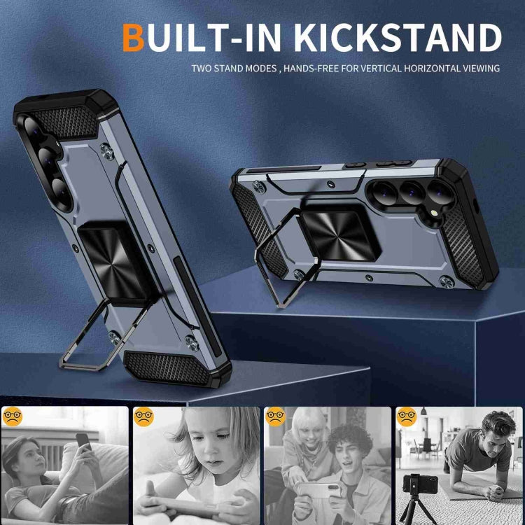 For Samsung Galaxy S24 5G Shockproof Metal Holder Phone Case(Grey)