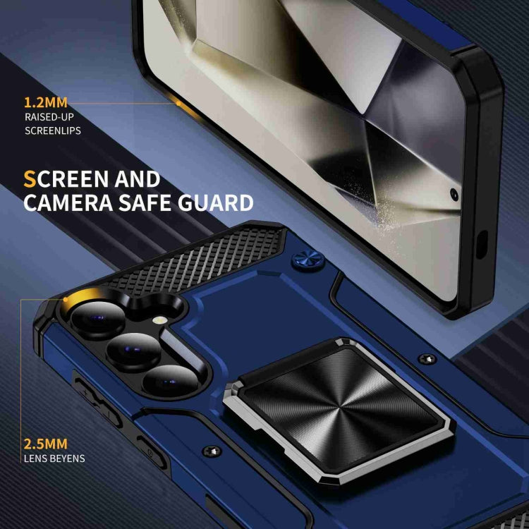 For Samsung Galaxy S24 5G Shockproof Metal Holder Phone Case(Blue)