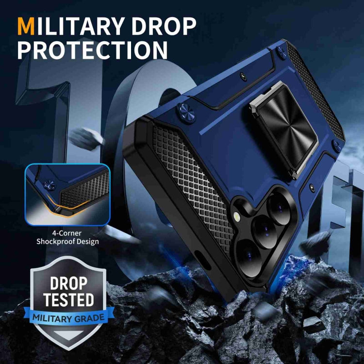 For Samsung Galaxy S24 5G Shockproof Metal Holder Phone Case(Blue)