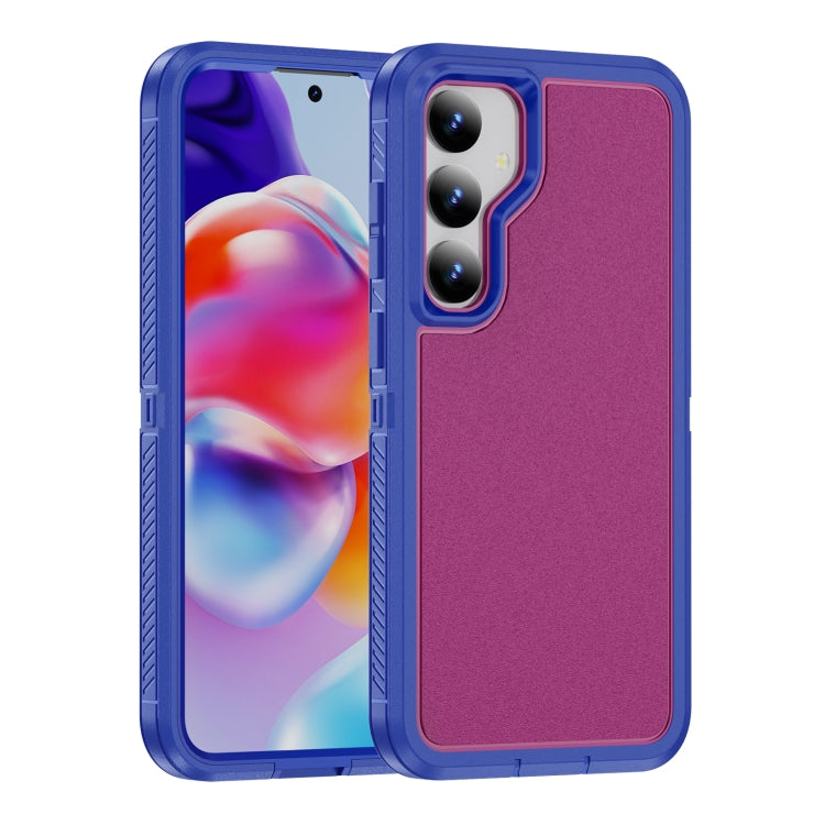 For Samsung Galaxy S24 5G Guard Life Waterproof Frosted Phone Case(Blue+Rose Red)