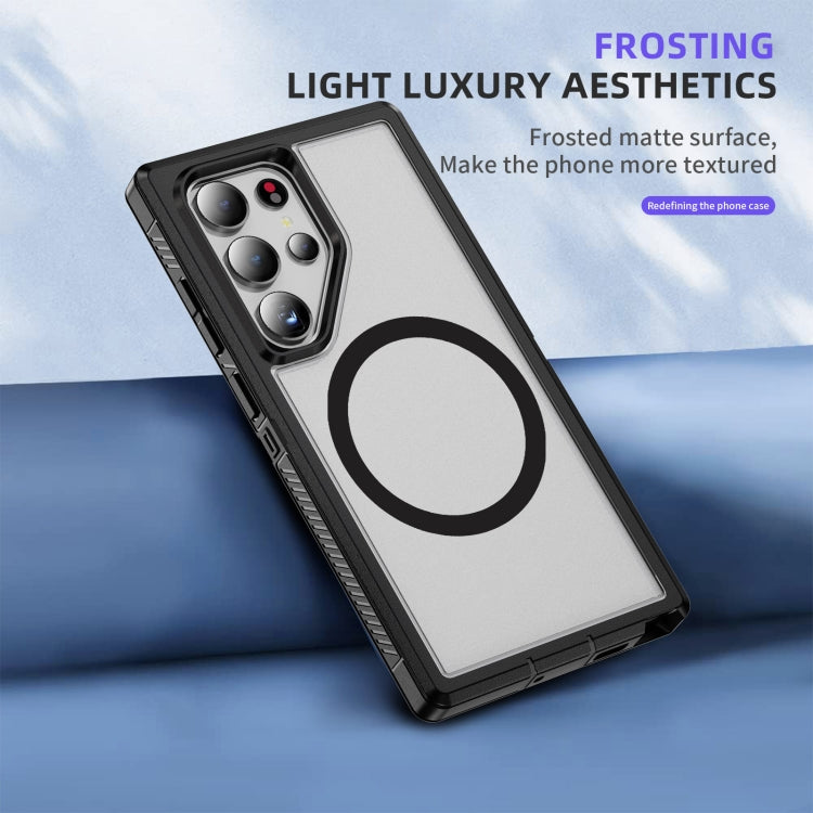 For Samsung Galaxy S24 5G Guard Magsafe Magnetic Frosted Phone Case(Black+Transparent)