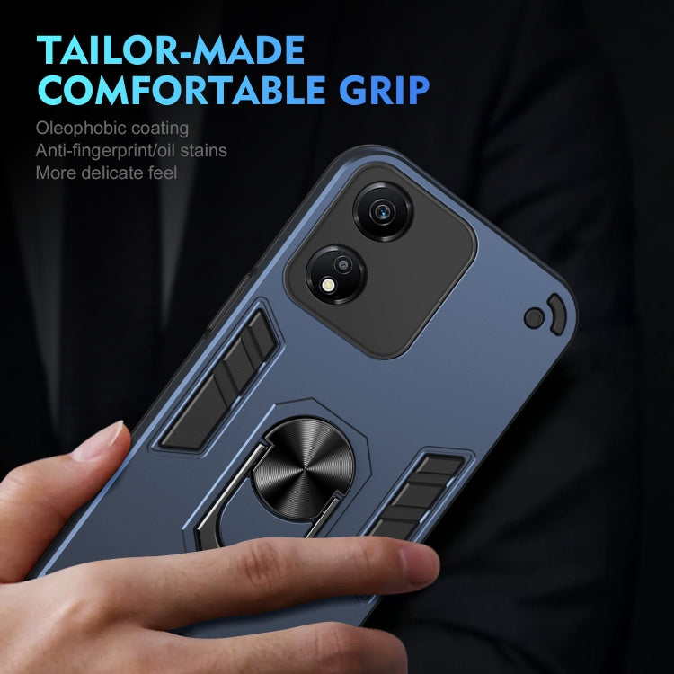 For Honor X5 Plus Shockproof Metal Ring Holder Phone Case(Blue)