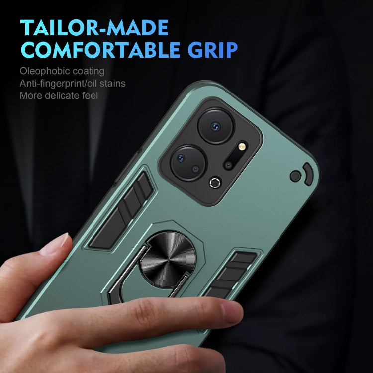 For Honor X7a Shockproof Metal Ring Holder Phone Case(Green)