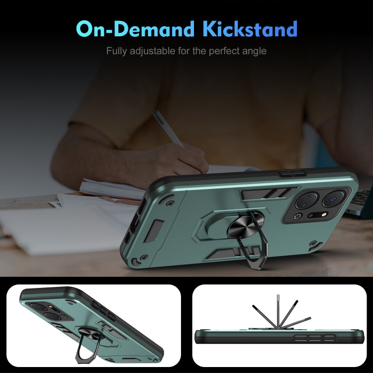 For Honor X7a Shockproof Metal Ring Holder Phone Case(Green)