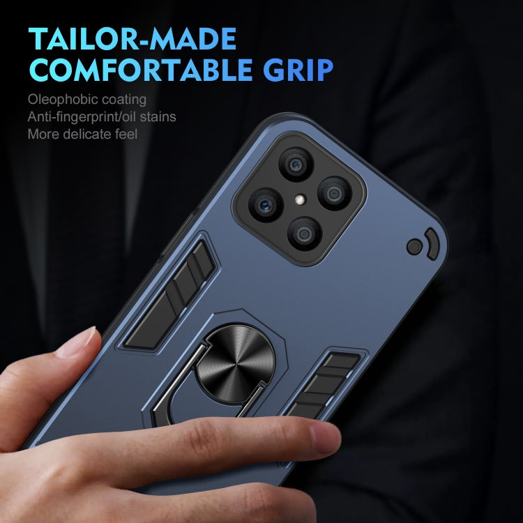 For Honor X8 Shockproof Metal Ring Holder Phone Case(Blue)