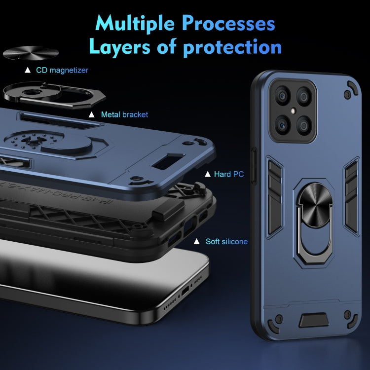 For Honor X8 Shockproof Metal Ring Holder Phone Case(Blue)