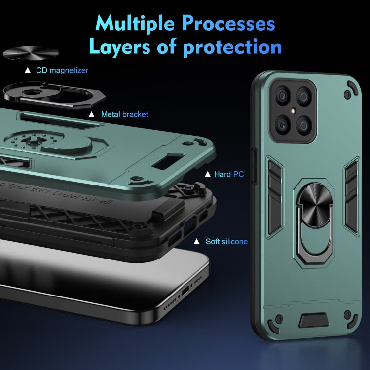 For Honor X8 Shockproof Metal Ring Holder Phone Case(Green)