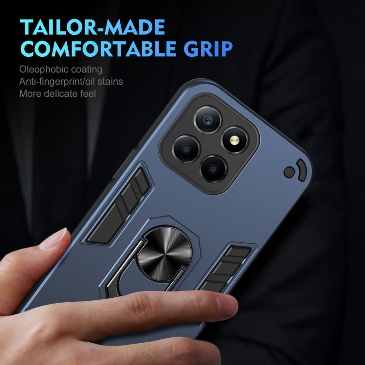 For Honor X8 5G Shockproof Metal Ring Holder Phone Case(Blue)