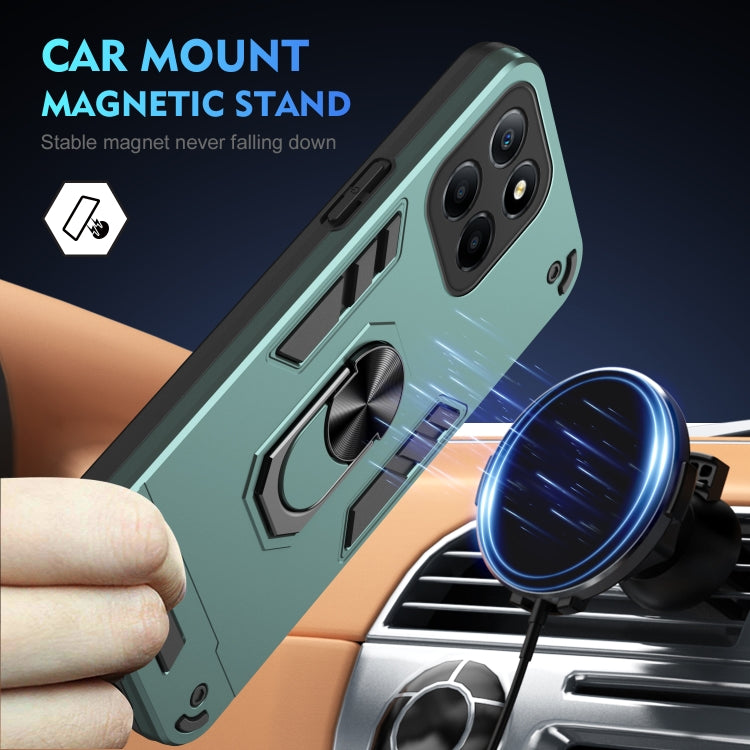 For Honor X8 5G Shockproof Metal Ring Holder Phone Case(Green)